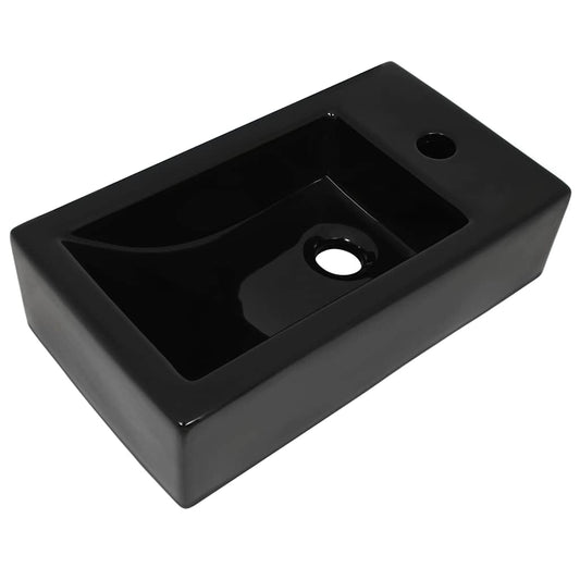 142738 vidaXL Basin with Faucet Hole Rectangular Ceramic Black 46x25,5x12 cm