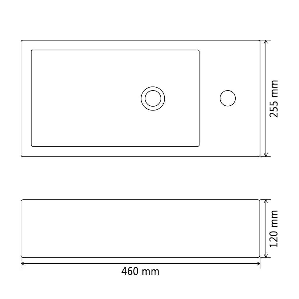 142738 vidaXL Basin with Faucet Hole Rectangular Ceramic Black 46x25,5x12 cm