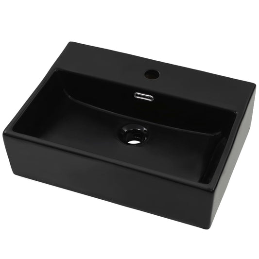142741 vidaXL Basin with Faucet Hole Ceramic Black 51,5x38,5x15 cm