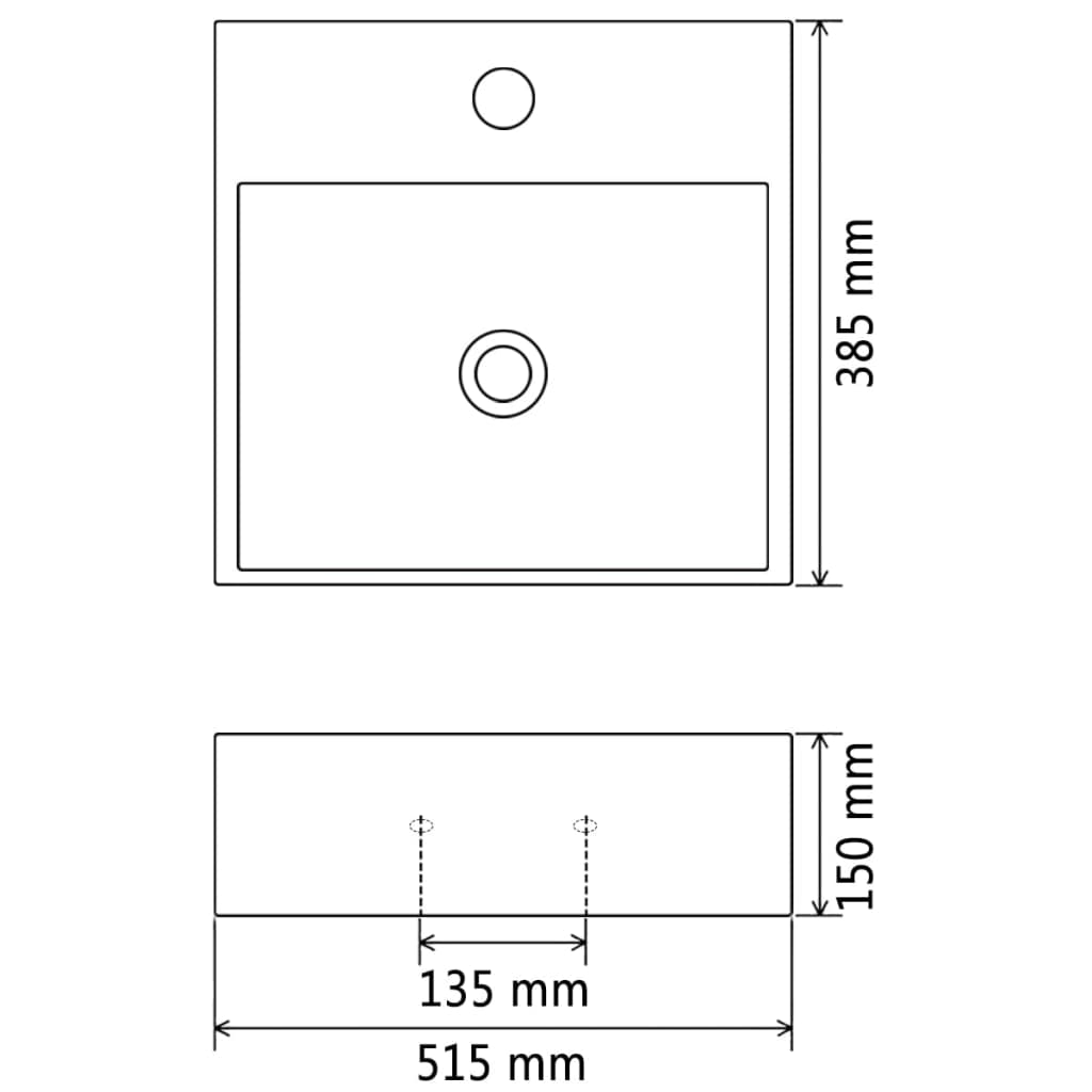 vidaXL Basin with Faucet Hole Ceramic Black 51.5x38.5x15 cm