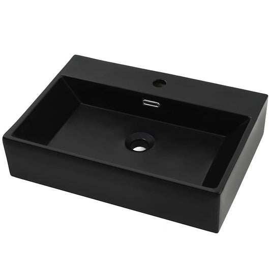 142743 vidaXL Basin with Faucet Hole Ceramic Black 76x42,5x14,5 cm