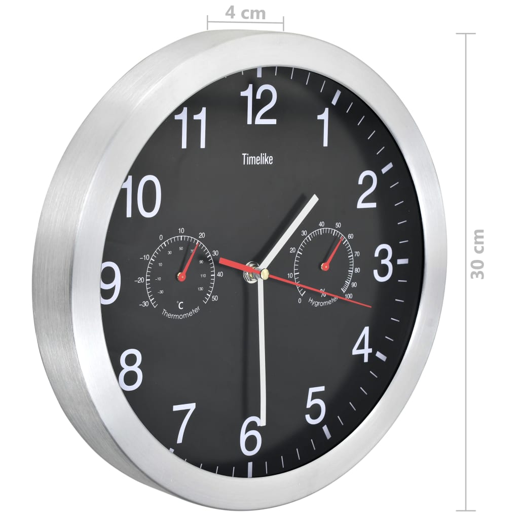 vidaXL Wall Clock with Quartz Movement Hygrometer Thermometer Black