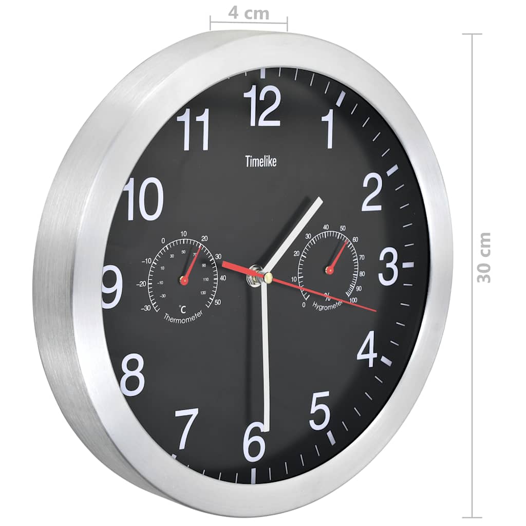 vidaXL Wall Clock with Quartz Movement Hygrometer Thermometer Black