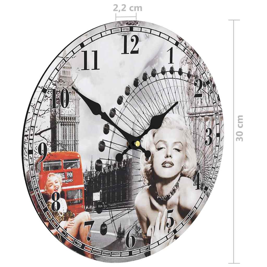 50628 vidaXL Vintage Wall Clock Marilyn Monroe 30 cm