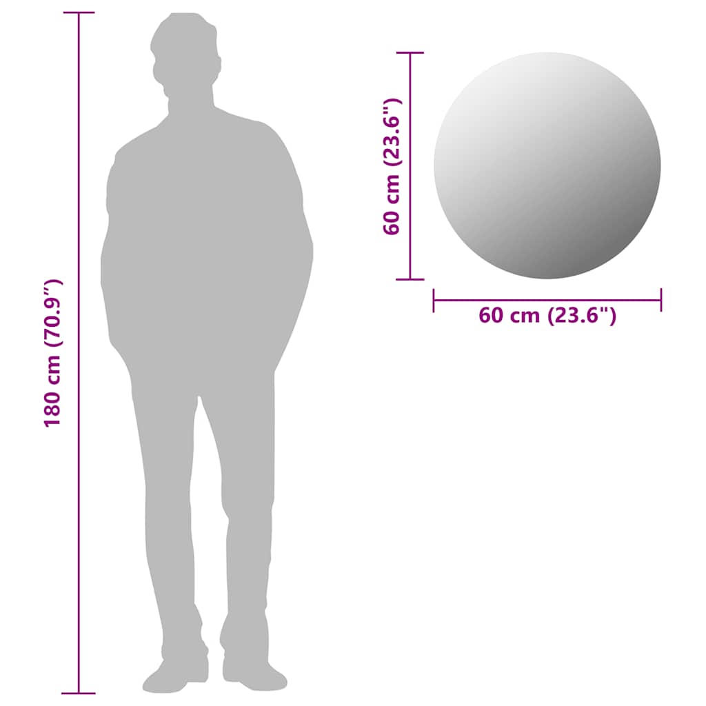 vidaXL Wall Mirror 60 cm Round Glass
