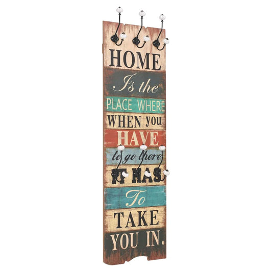 vidaXL Wall-mounted Coat Rack with 6 Hooks 120x40 cm "HOME IS