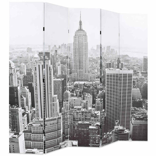 vidaXL Folding Room Divider 200x170 cm New York by Day Black and White