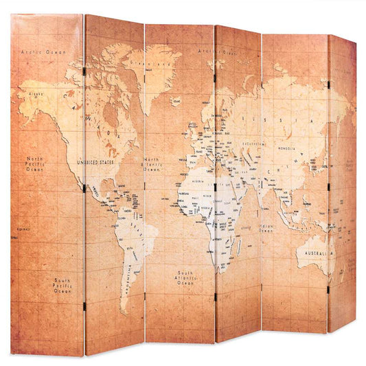 vidaXL Folding Room Divider 228x170 cm World Map Yellow