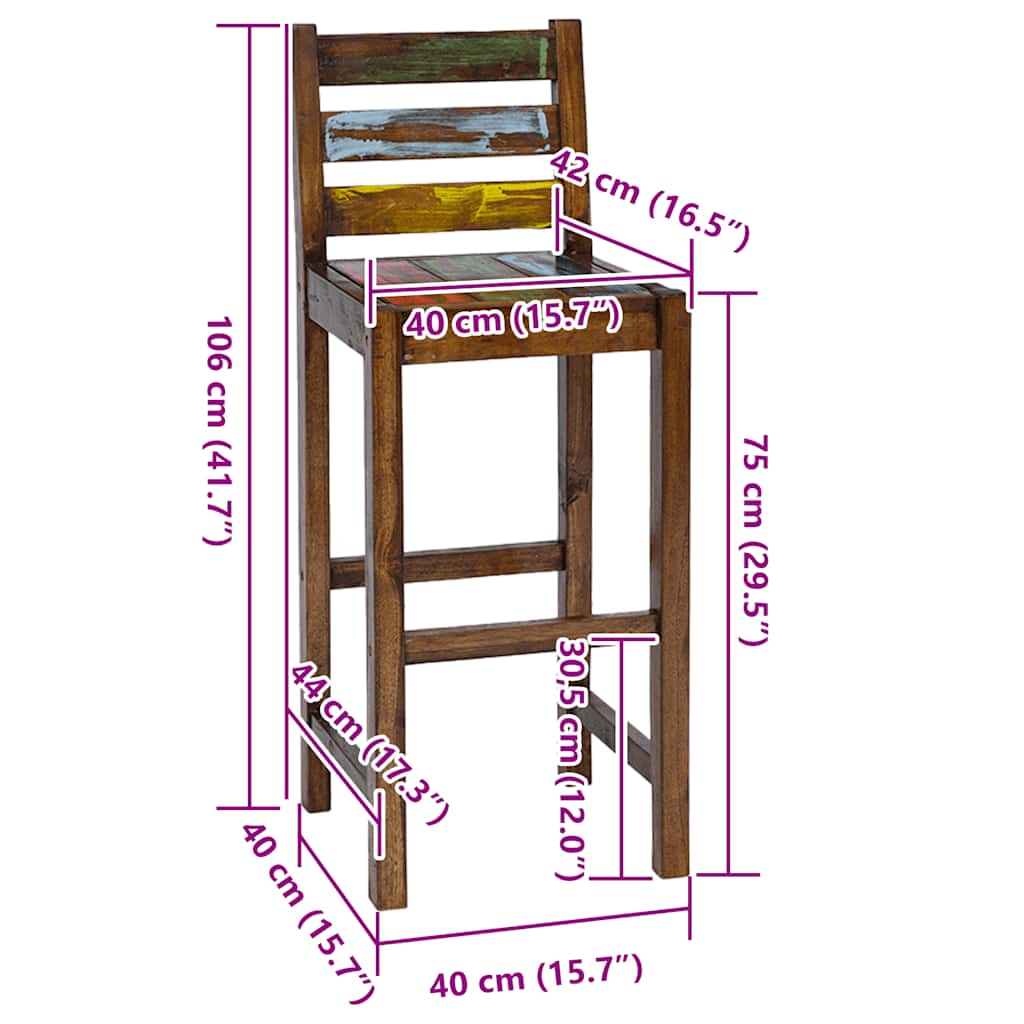 vidaXL Bar Stools 2 pcs Solid Reclaimed Wood