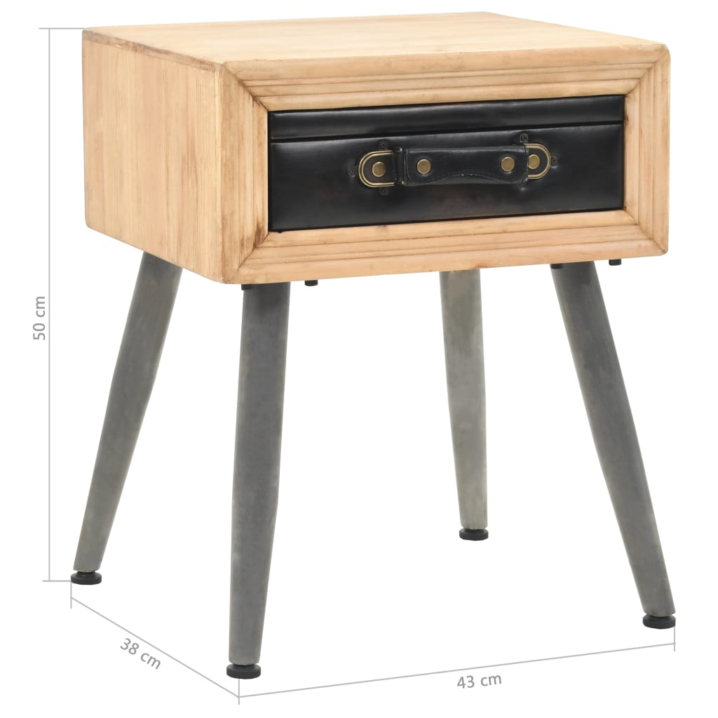 vidaXL Bedside Table | Wood Brown, Black | Solid Fir Wood, MDF, PU