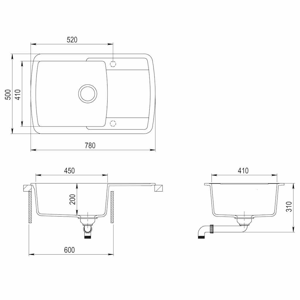 vidaXL Granite Kitchen Sink Single Basin Grey