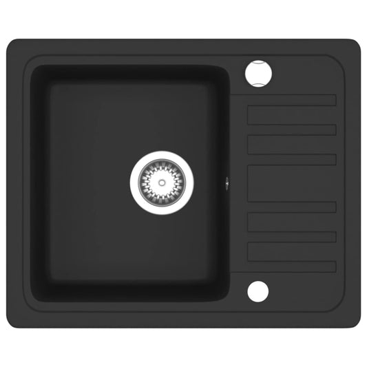 vidaXL Granite Kitchen Sink Single Basin Black