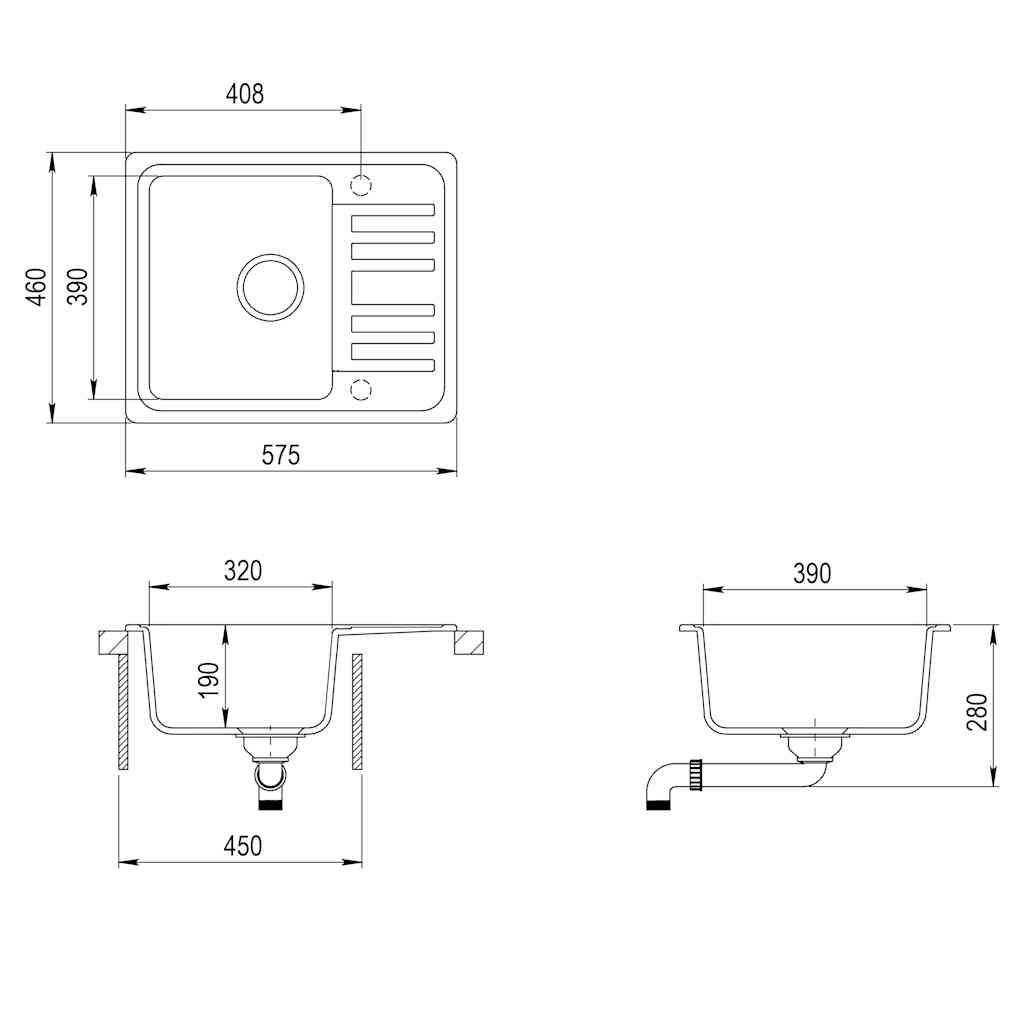 vidaXL Granite Kitchen Sink Single Basin Grey