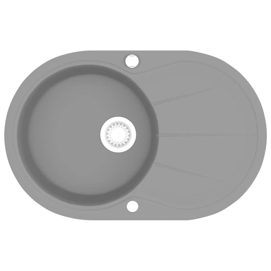 142959 vidaXL Granite Kitchen Sink Single Basin Oval Grey