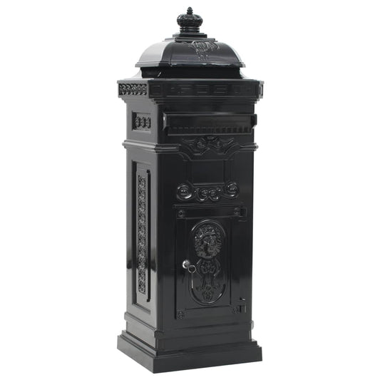 vidaXL Pillar Letterbox | Black | Cast Aluminium | Standard | Locks