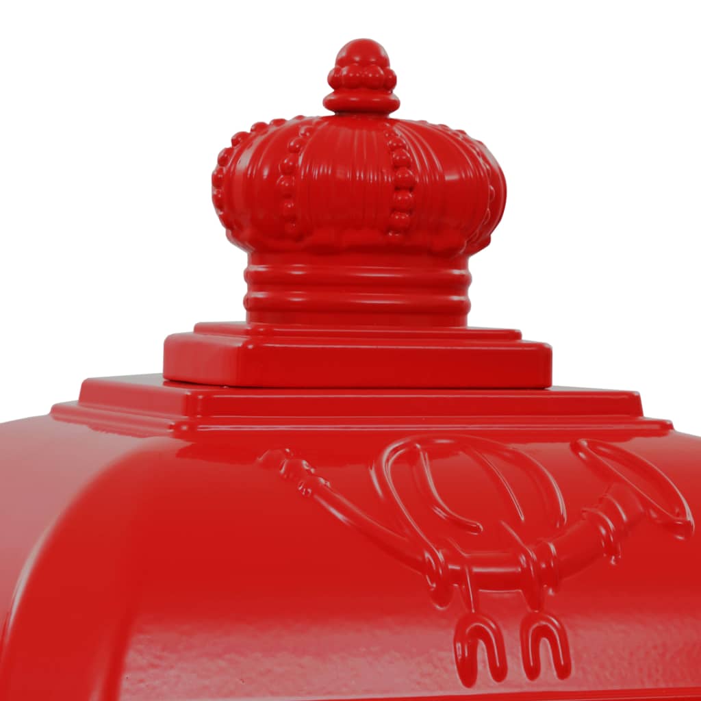 vidaXL Pillar Letterbox | Red | Cast aluminium | Medium | Decorative Inlays