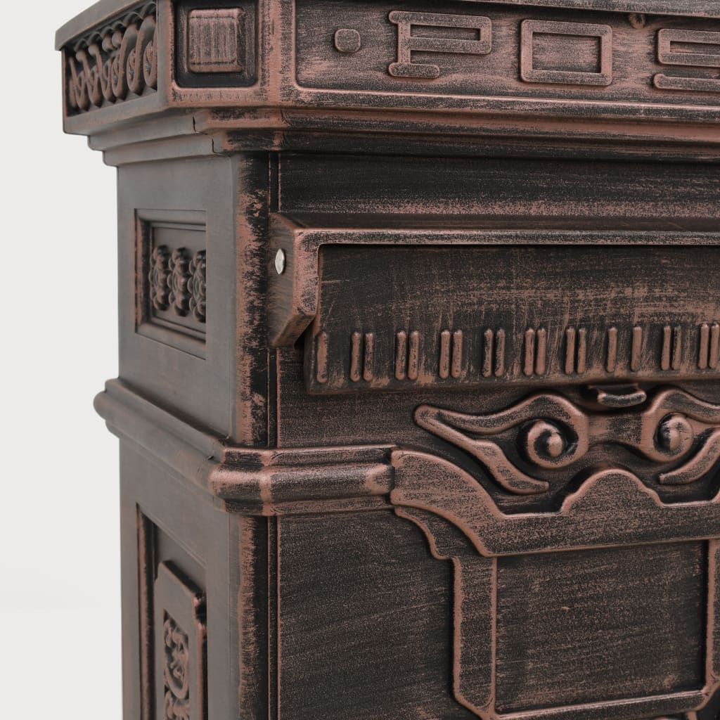 vidaXL Pillar Letterbox | Bronze | Cast aluminium | Medium | Decorative Inlays
