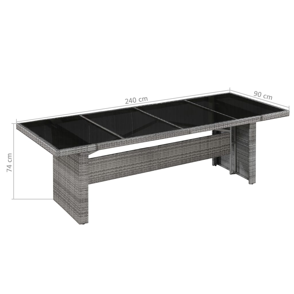 vidaXL Dining Table | Grey and Black | PE Rattan, Glass, Powder-Coated Steel
