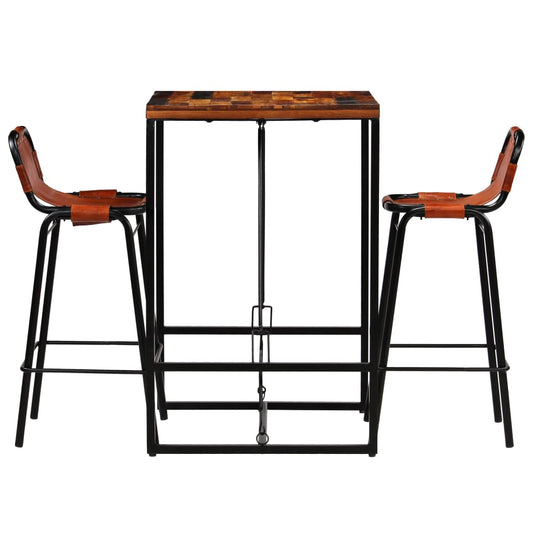 246286 vidaXL Bar Set 3 Pieces Solid Reclaimed Wood and Genuine Goat Leather