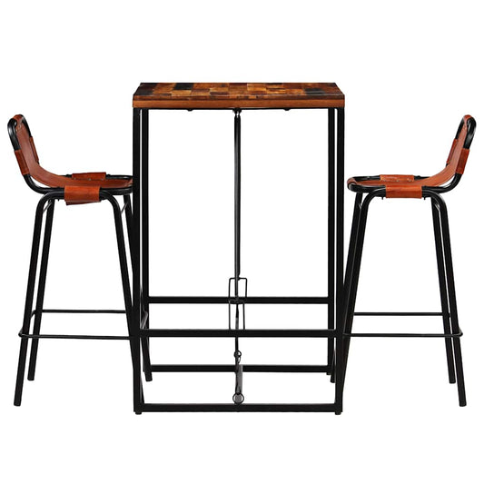 246286 vidaXL Bar Set 3 Pieces Solid Reclaimed Wood and Genuine Goat Leather