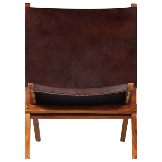 vidaXL Folding Chair Brown Real Leather