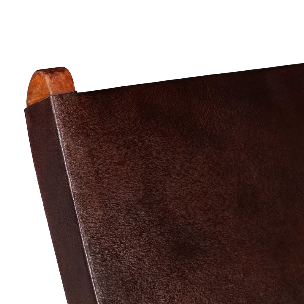 vidaXL Folding Chair Brown Real Leather