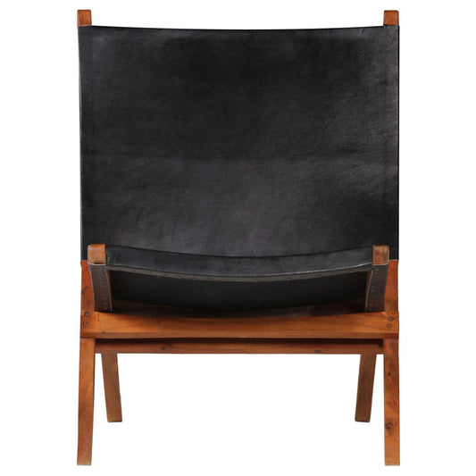 vidaXL Folding Chair Black Real Leather