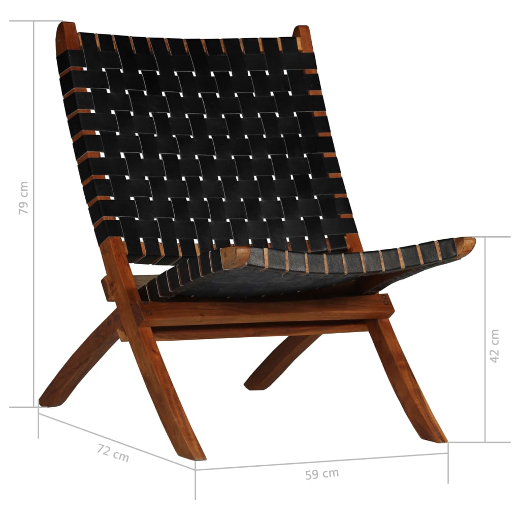 vidaXL Chair | Black | Genuine goat leather and solid acacia wood | 59x72x79 cm