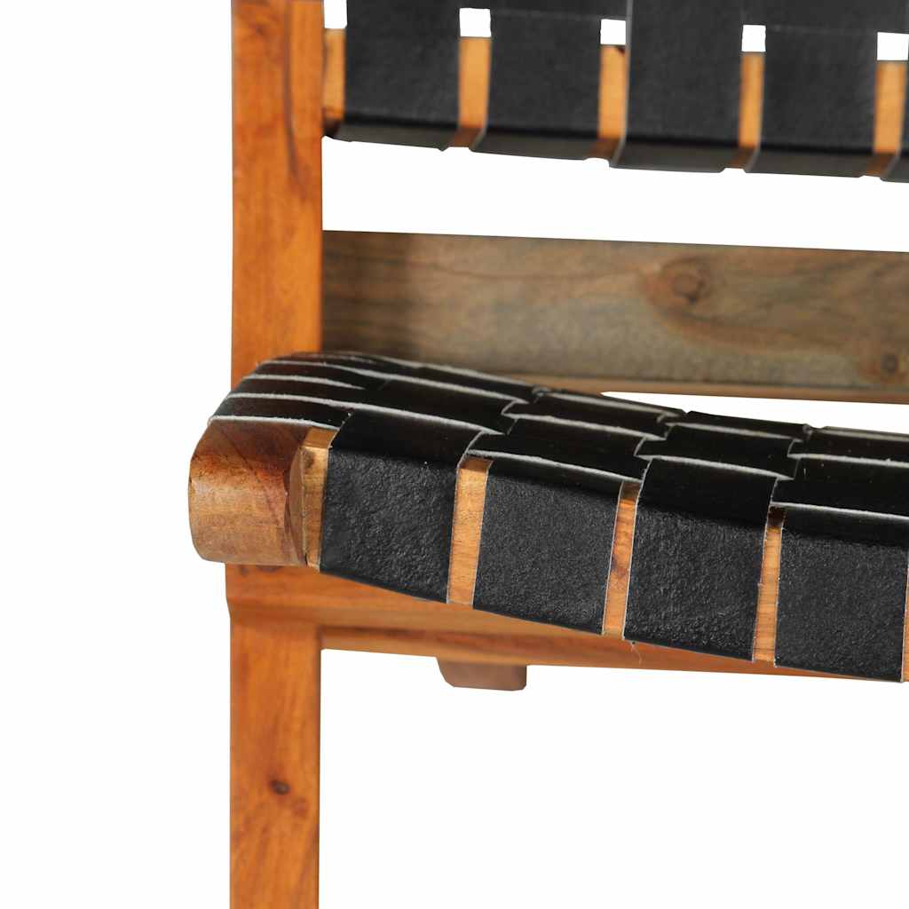 246366 vidaXL Folding Chair Crossed-Stripe Black Real Leather