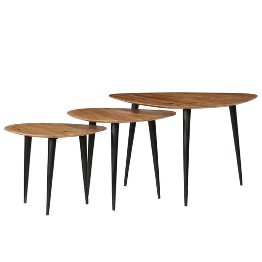 vidaXL Coffee Table | Set of 3 | Brown and Black | Solid Acacia Wood and Steel