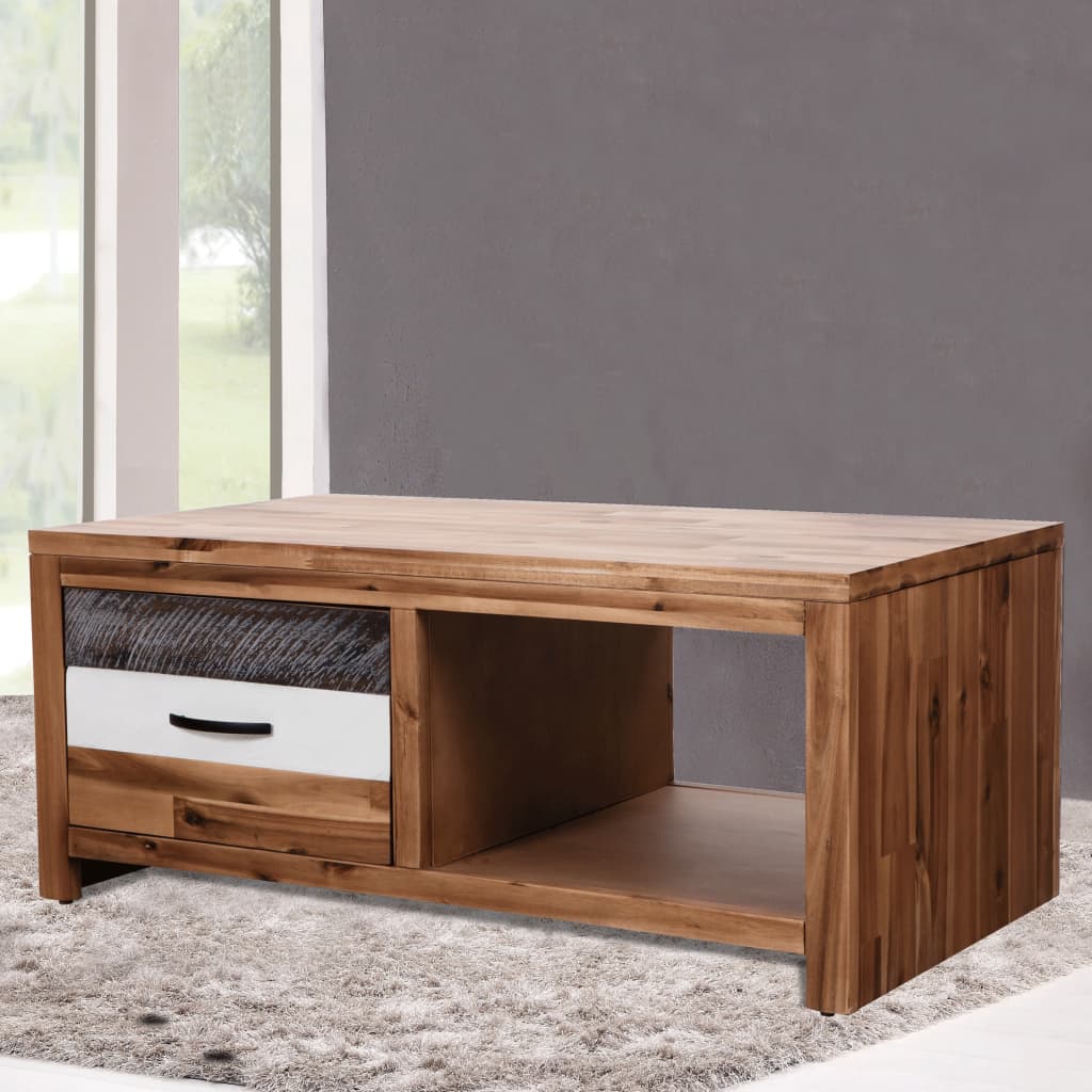 vidaXL Coffee Table | Brown, Black, White | Solid acacia wood, MDF