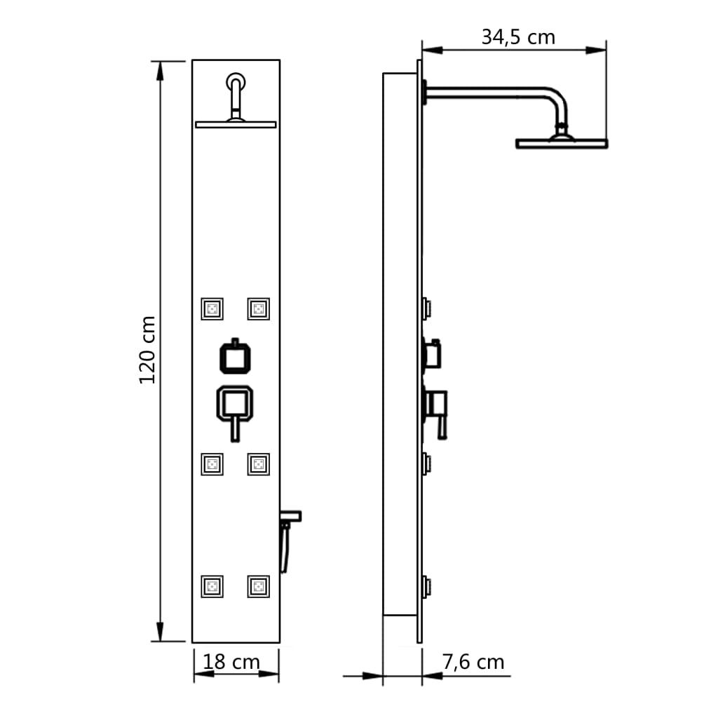 vidaXL Shower Panel Unit Glass 18x42.1x120 cm Black