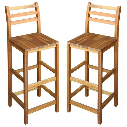 vidaXL Bar Chair | Set of 2 | Natural Wood | Solid Acacia Wood | Large