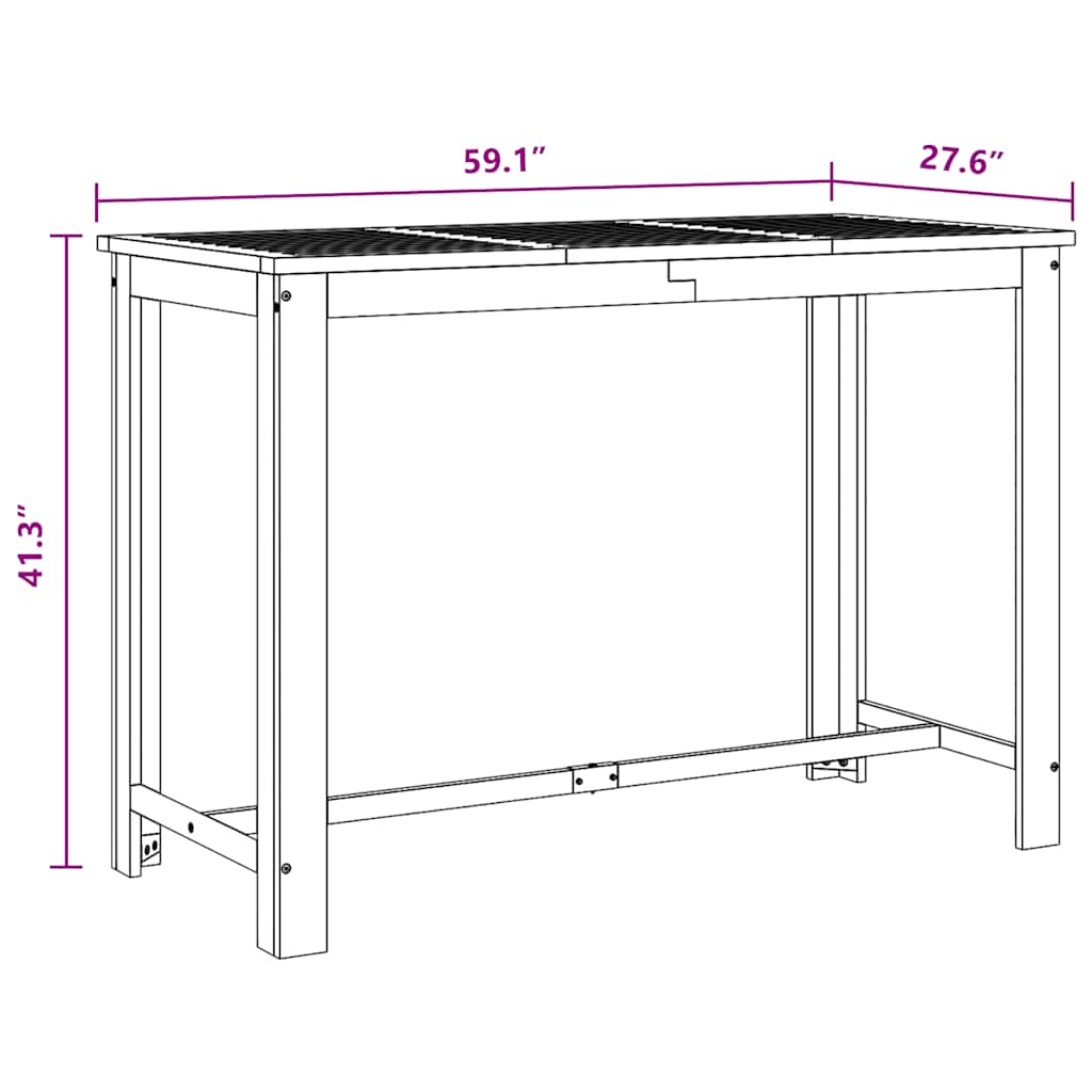 246665 vidaXL Bar Table Solid Acacia Wood 150x70x105 cm
