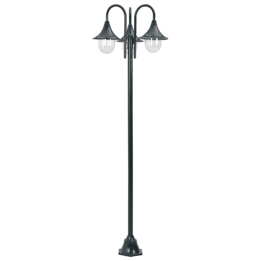 vidaXL Garden Post Light E27 220 cm Aluminium 3-Lantern Dark Green