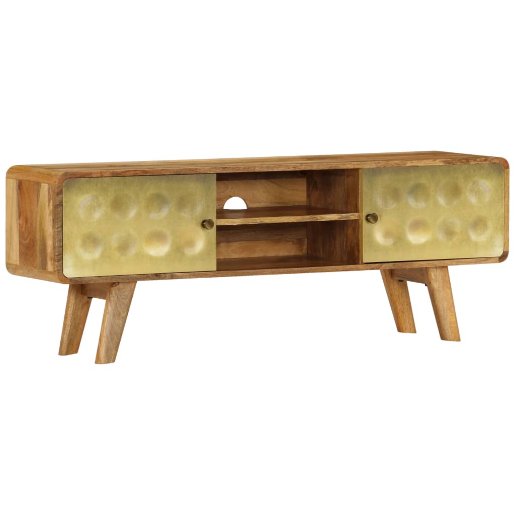 vidaXL TV Cabinet | Natural Mango Wood with Gold Print | Solid Mango Wood