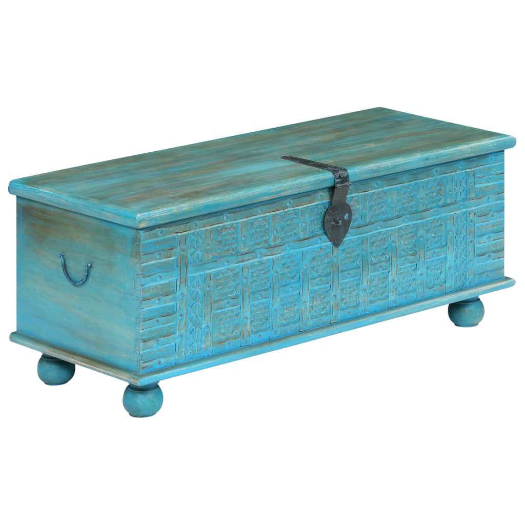 vidaXL Storage Chest | Blue | Solid Mango Wood | 100 cm x 40 cm x 41 cm