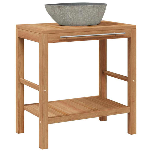 246496 vidaXL Bathroom Vanity Cabinet Solid Teak with Riverstone Sink