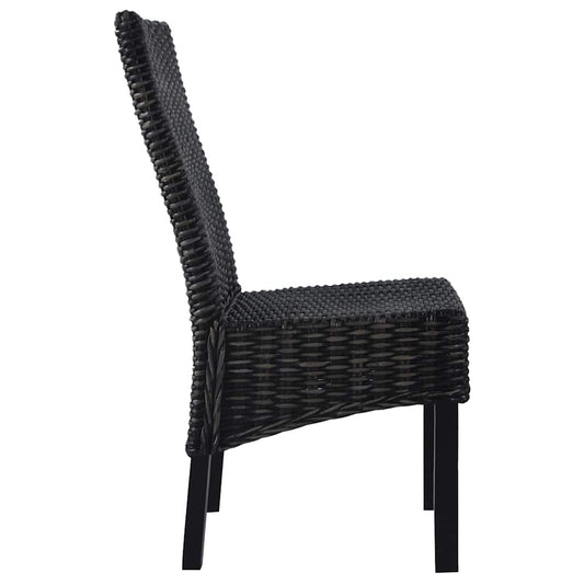 vidaXL Dining Chairs 2 pcs Black Kubu Rattan and Mahogany Wood