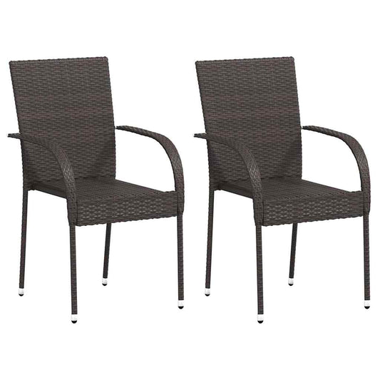 44237 vidaXL Stackable Outdoor Chairs 2 pcs Poly Rattan Brown