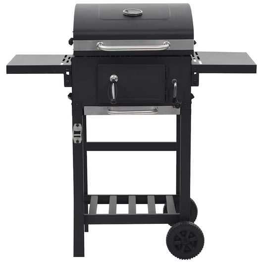 44280 vidaXL Charcoal-Fueled BBQ Grill with Bottom Shelf Black
