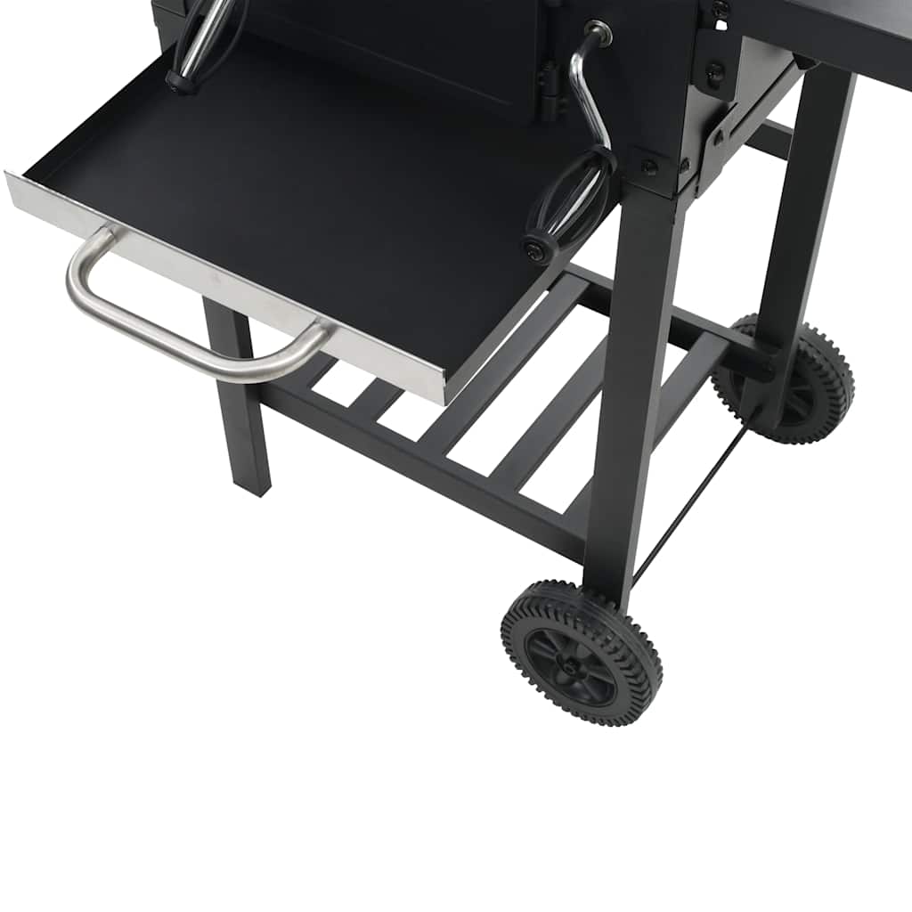 44280 vidaXL Charcoal-Fueled BBQ Grill with Bottom Shelf Black