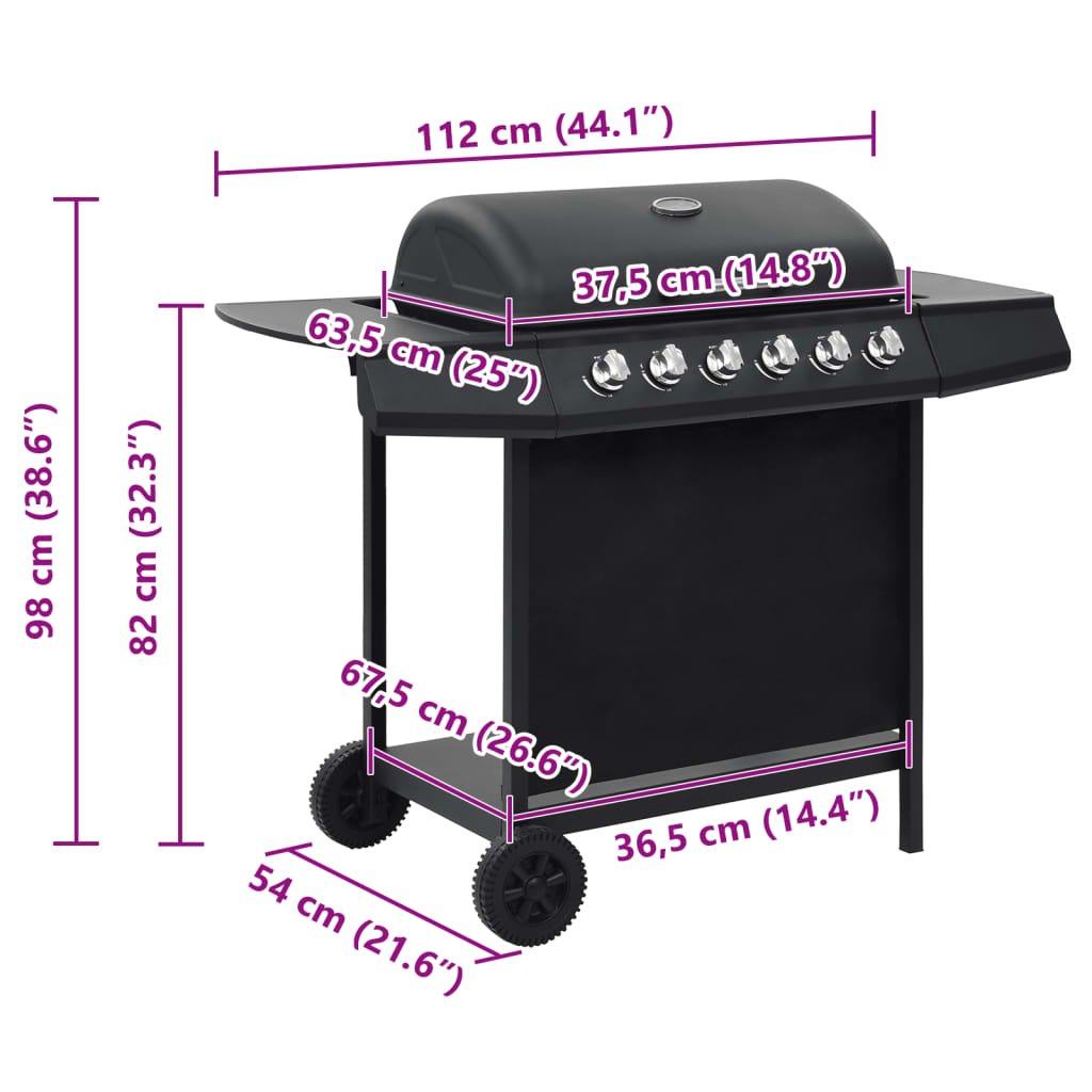 vidaXL Gas BBQ Grill with 6 Cooking Zones Steel Black