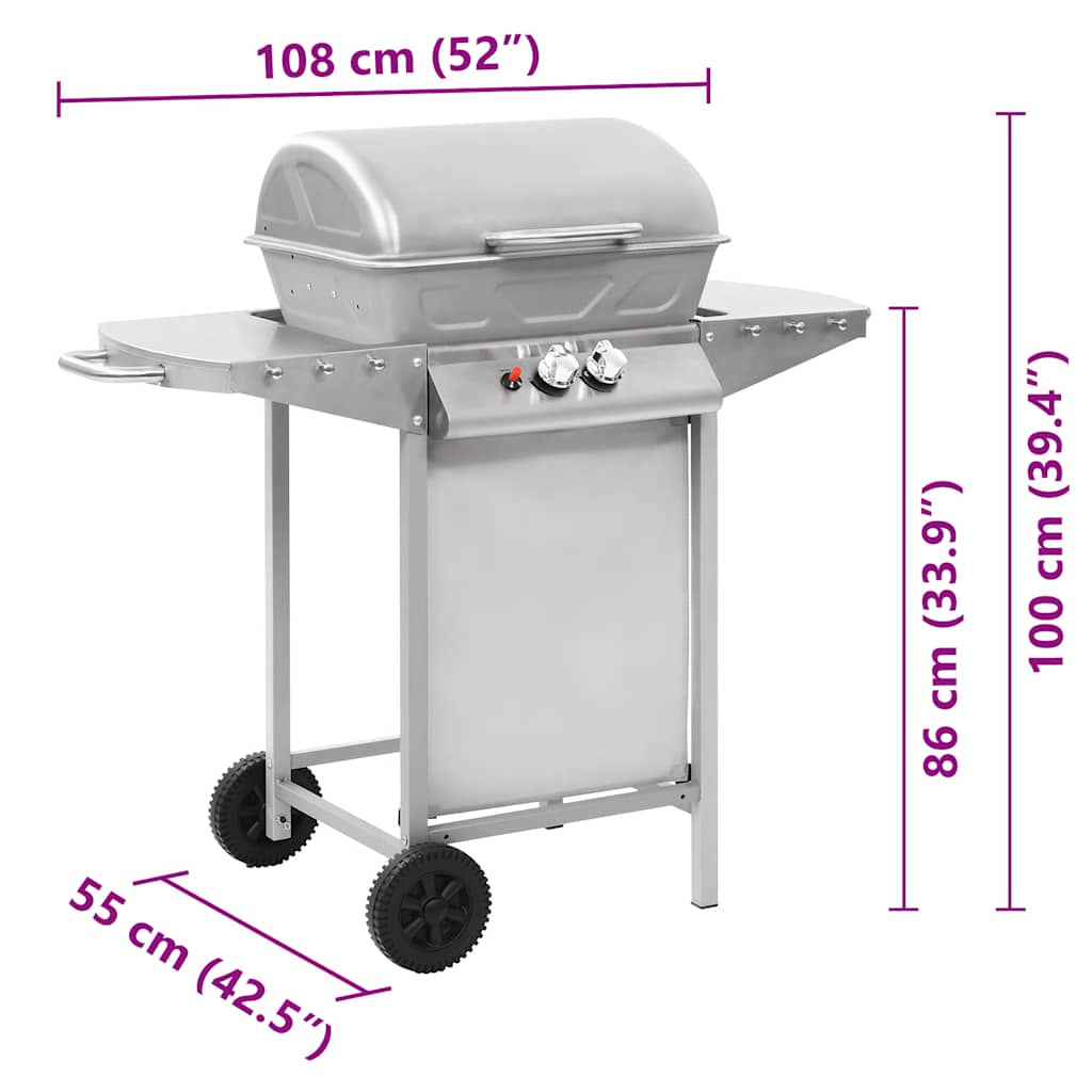 vidaXL Gas BBQ Grill with 2 Cooking Zones Silver Stainless Steel