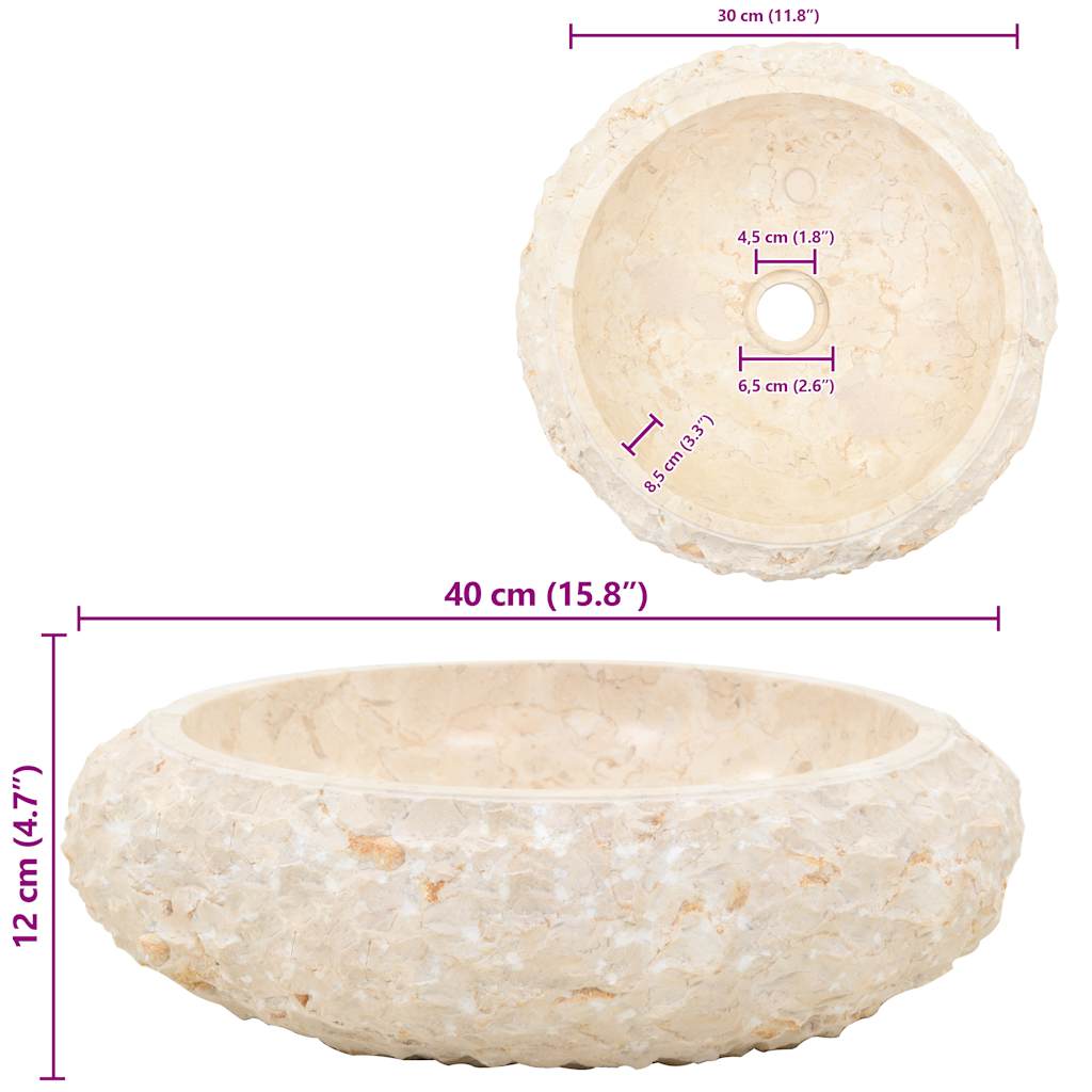 vidaXL Sink 40x12 cm Marble Cream