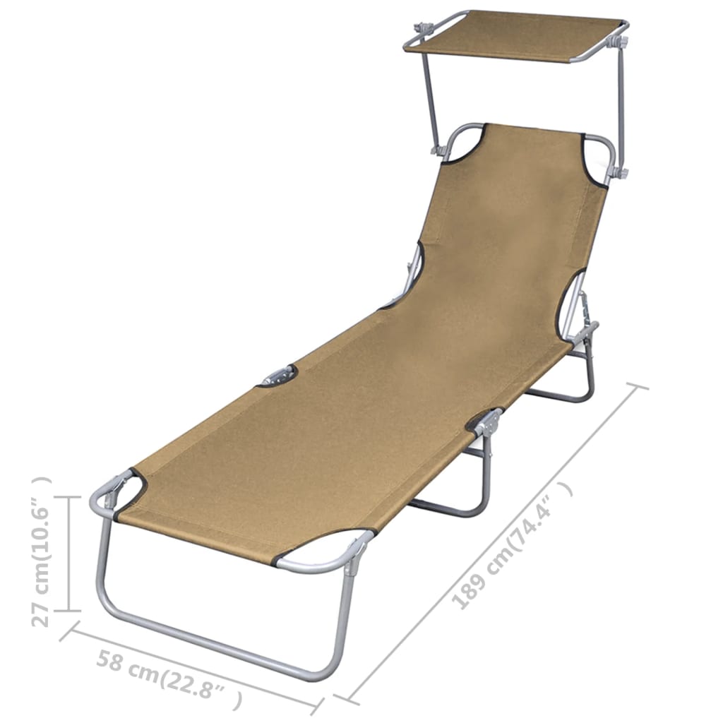vidaXL Folding Sun Lounger with Canopy Steel Taupe