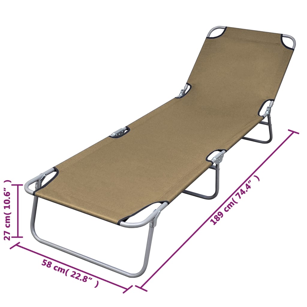 vidaXL Sunlounger | Taupe | Powder-Coated Steel | 189 x 58 x 27 cm | Foldable