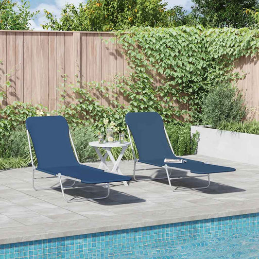 44299 vidaXL Folding Sun Loungers 2 pcs Steel and Fabric Blue