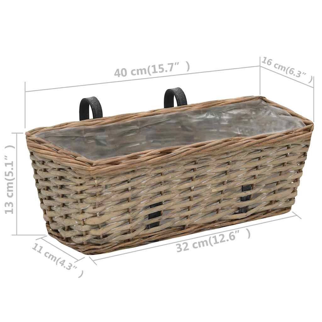 246828 vidaXL Balcony Planter 2 pcs Wicker with PE Lining 40 cm