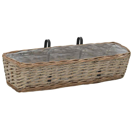 246829 vidaXL Balcony Planter 2 pcs Wicker with PE Lining 60 cm